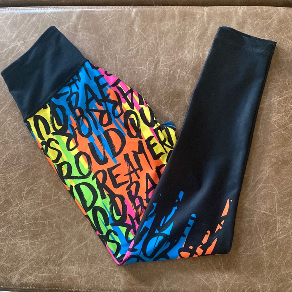Zumba Fitness Rainbow Script Leggings with Black Side